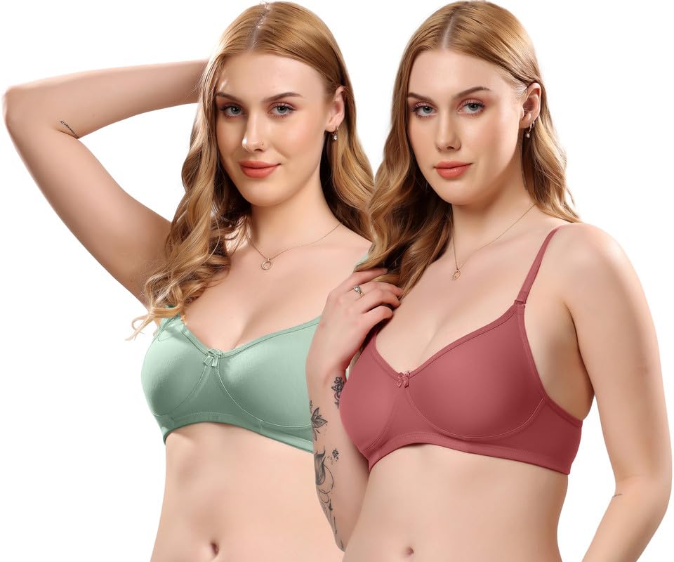Image of London Hills Regular Bra for Women Everyday Non Padded Wire Free Mid Coverage Cotton Blend