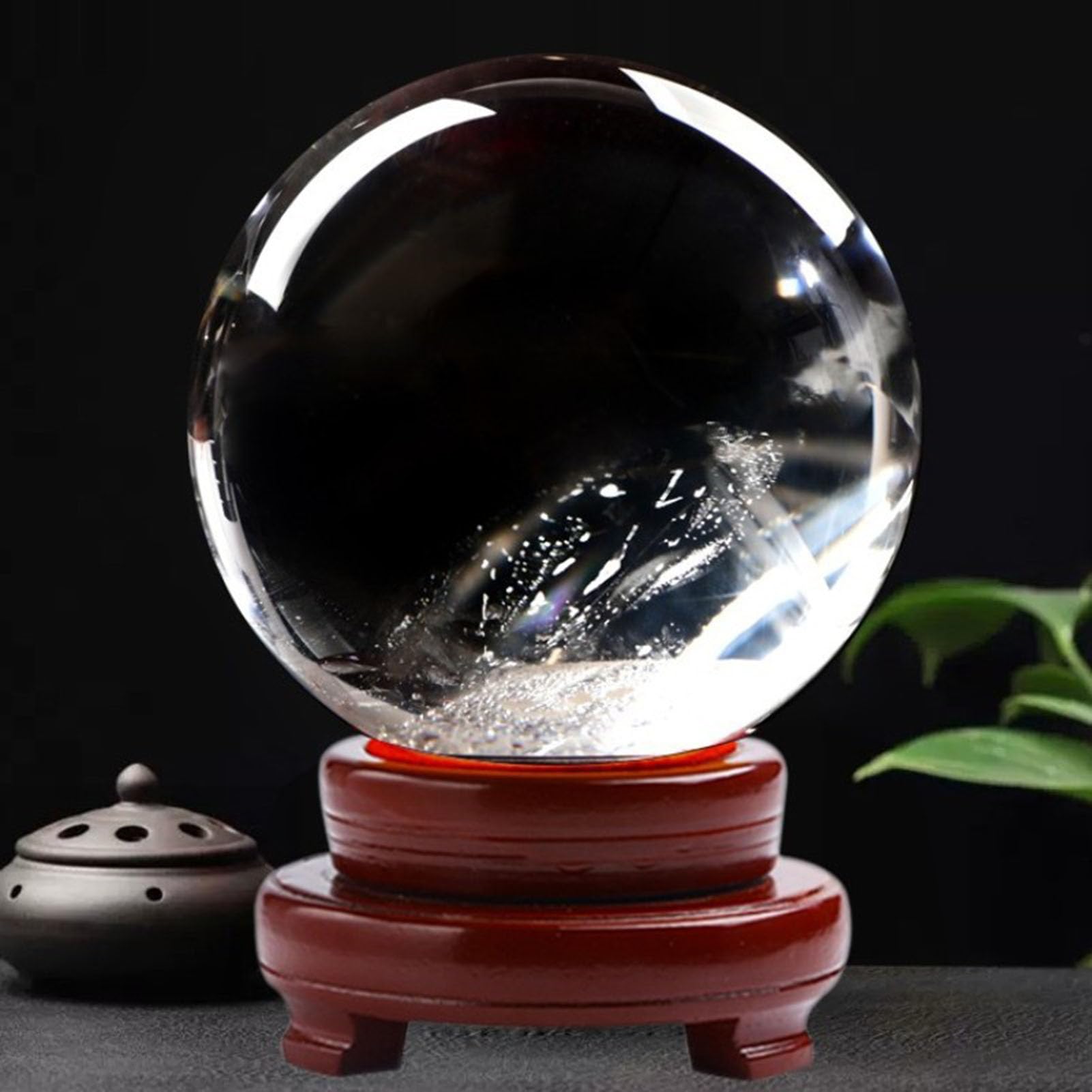 Sfera di Cristallo per Meditazione e divinazione Sfera di Cristallo Feng Shui, Sfera per Lenti, Sfera Decorativa con Supporto in Legno Trasparente per Decorazione Domestica,4CM