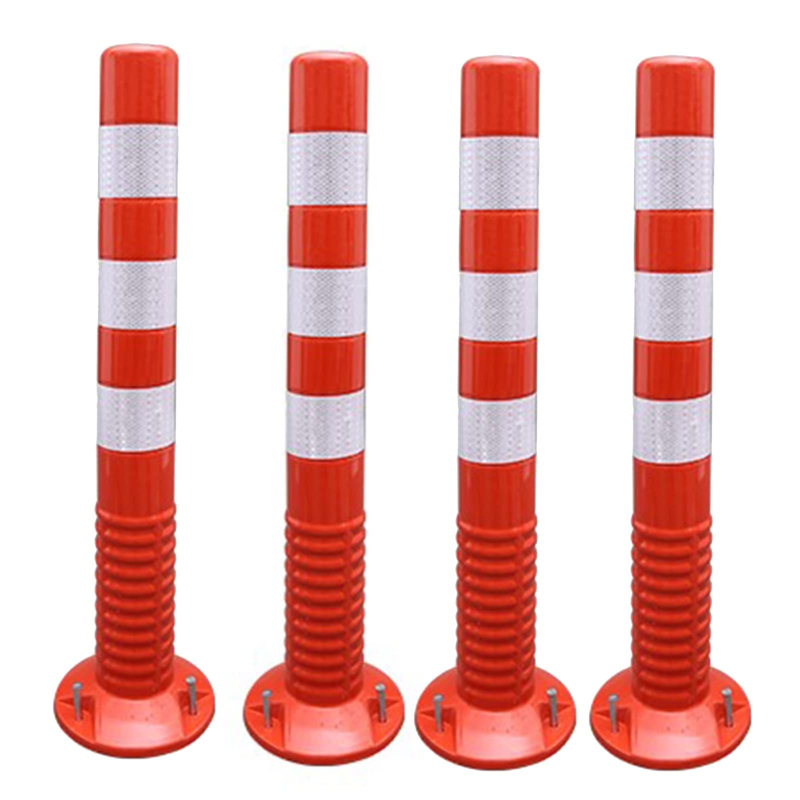 Aioneer Safety Cones,Traffic Delineator Safety Barriers For Expressways/Parks/Parking Spots/Streets,30Inch Tall 4 Pack Commercial Flexible Caution Cones Bollard Post,Complete Kit-Red+white