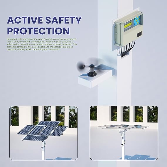 Dual-Axis Solar Tracker Controller Kit Auto Sun Tracking with LCD, Wind Sensor & Remote Boost Solar Panel Efficiency for Off-Grid, RV, Farm & DIY Systems