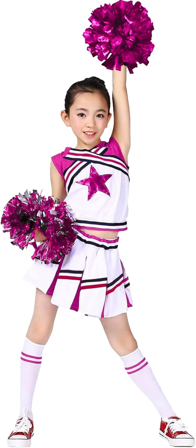 LOLANTA Girls Cheerleader Uniform Outfit Cheerleading Costume Fun Varsity Brand Youth Red White Rose Red 4-5