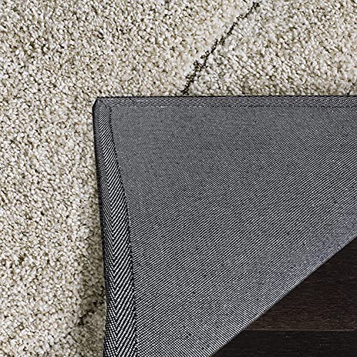 Image of Abstract Wavy Design Shaggy Rectangular Carpet For Living Room,Bedroom,High Low Design Finish Microfiber 1.8 Inch Pile High,5X7 Feet Cream|Beige Color