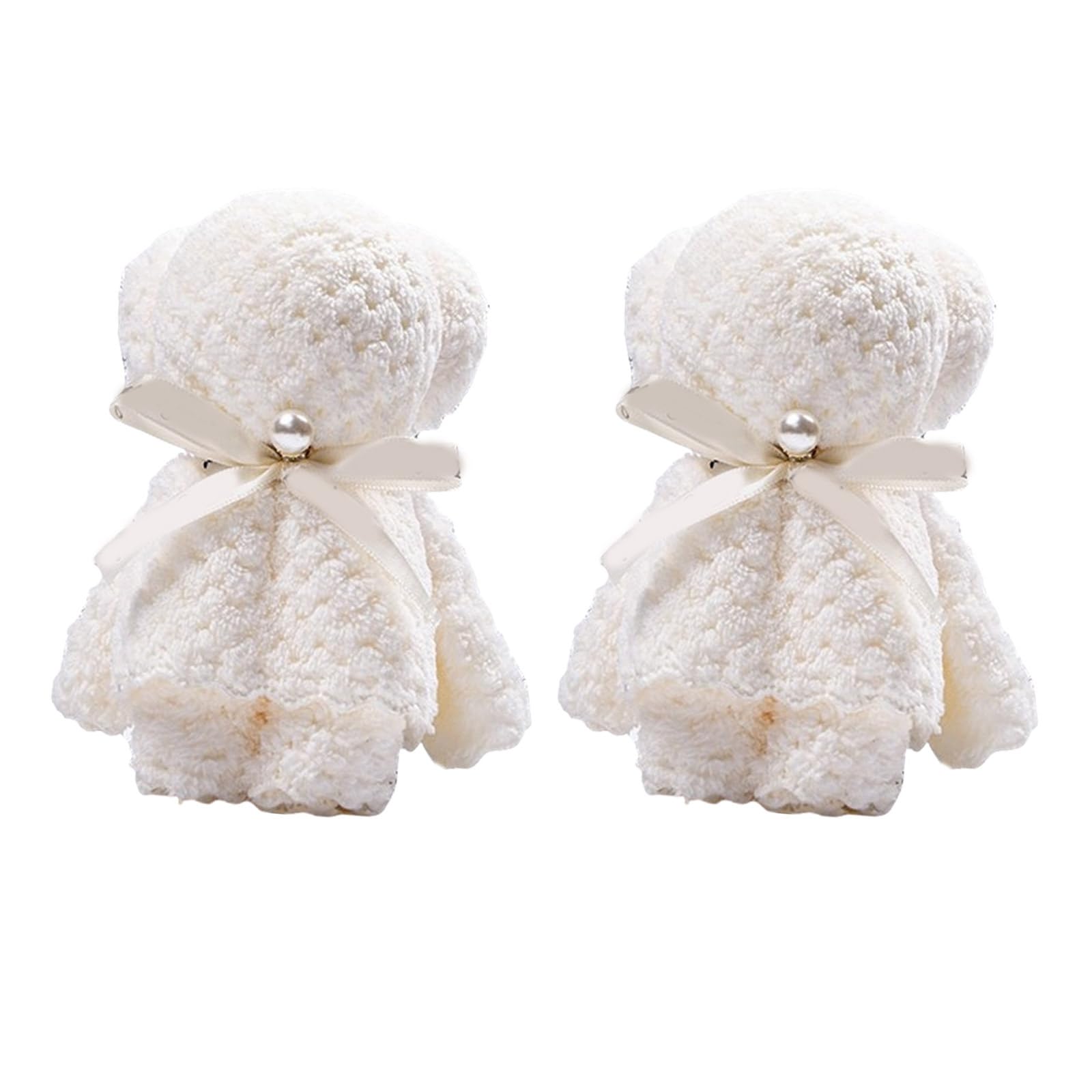 Buxuaaaa Of 2 Bear Towels 30x30cm Soft Plush Face Towel Washcloth Good Absorbent Wedding Supply for Bridal Showers Bear Towel Set