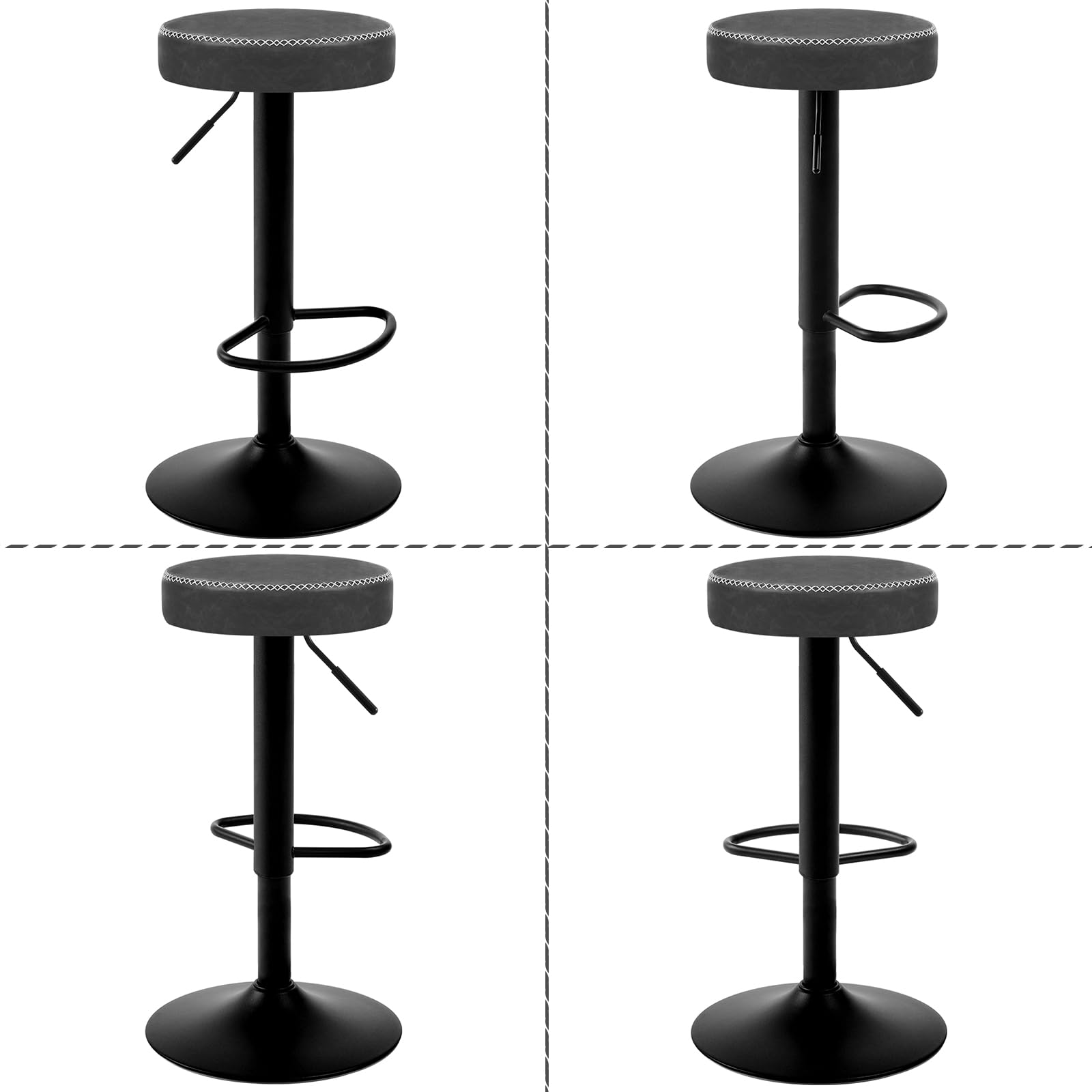 EUGAD Barhocker 2er Set, runder Hocker drehbar höhenverstellbar, Küchenhocker, Thekenstuhl mit Metallgesetll, Tresenhocker Vintage-Kunstleder, für Bar Kücheninsel Bistro, Anthrazit, 1086BY-2