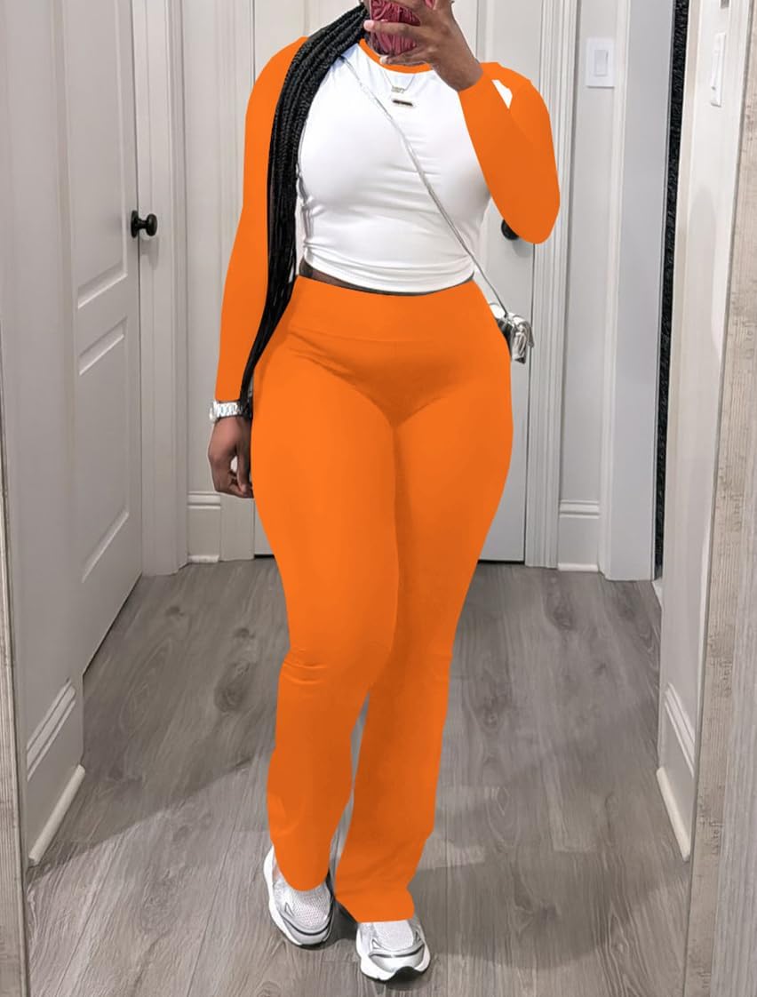 Nimsruc 2 Piece Outfits for Women Casual Sweat Sets Long Sleeve Matching Set Jogging Suits Tracksuits Orange L - Image 3