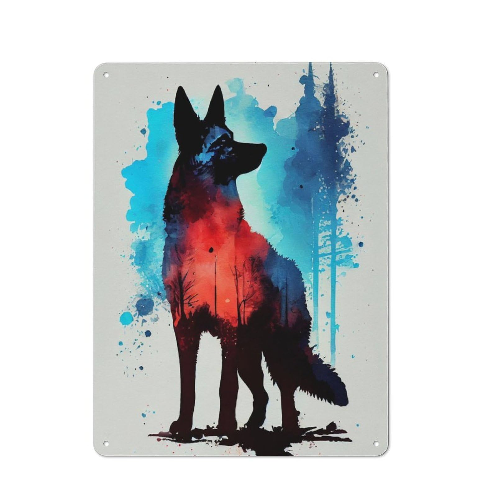 Junmoney German Shepherd Watercolor Rustic Tin Wall Plaque 40X30cm For Studio Or Craft Room, For Garage, Workshop And Man Cave Decoration