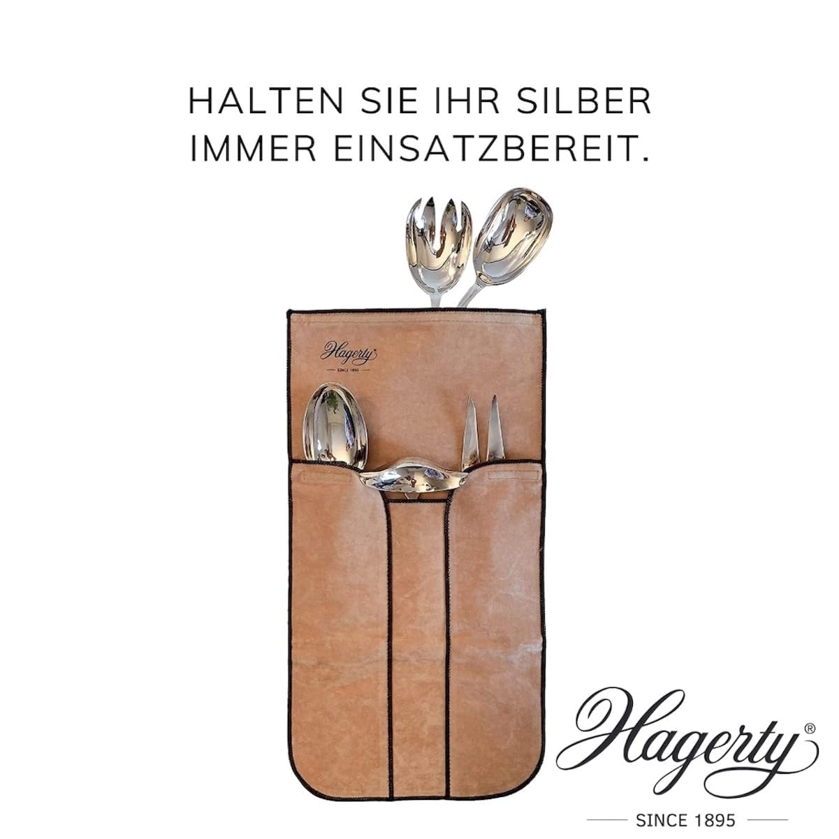 Hagerty Silver Guard Holloware Bag Tasche für Silber und Versilbertes 22 x 42 cm I Praktische Silber-Aufbewahrung Tasche mit Anlaufschutz I Imprägnierte Samt Schutzhülle für 5 Stück Service