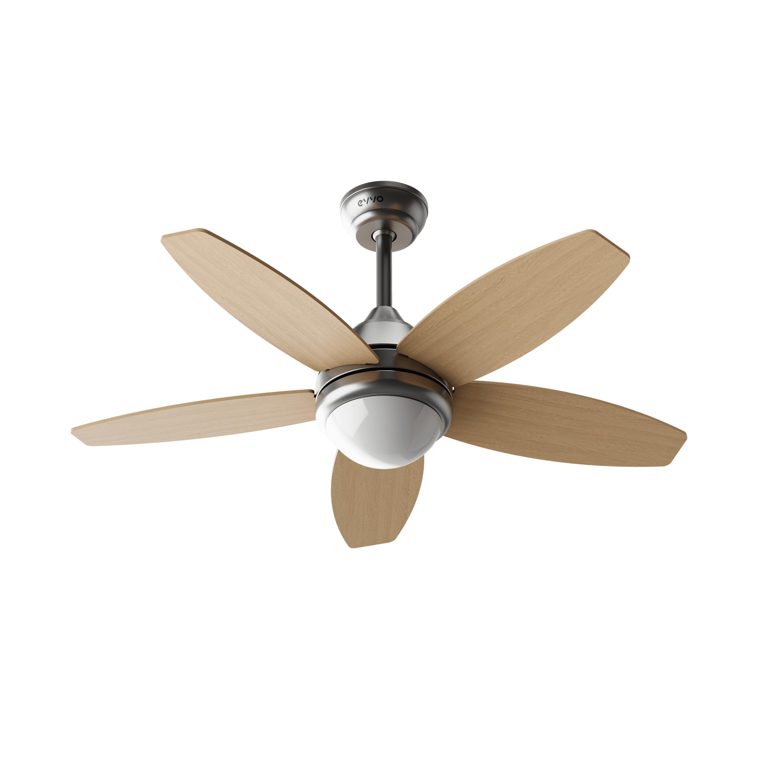 EVVO Ventilador de Techo con Luz LED y Mando, Silencioso, Ø106cm, 5 Aspas, Motor DC 56W, 3 Velocidades, Temporizador, (Modelo: V416 Acabado Madera)