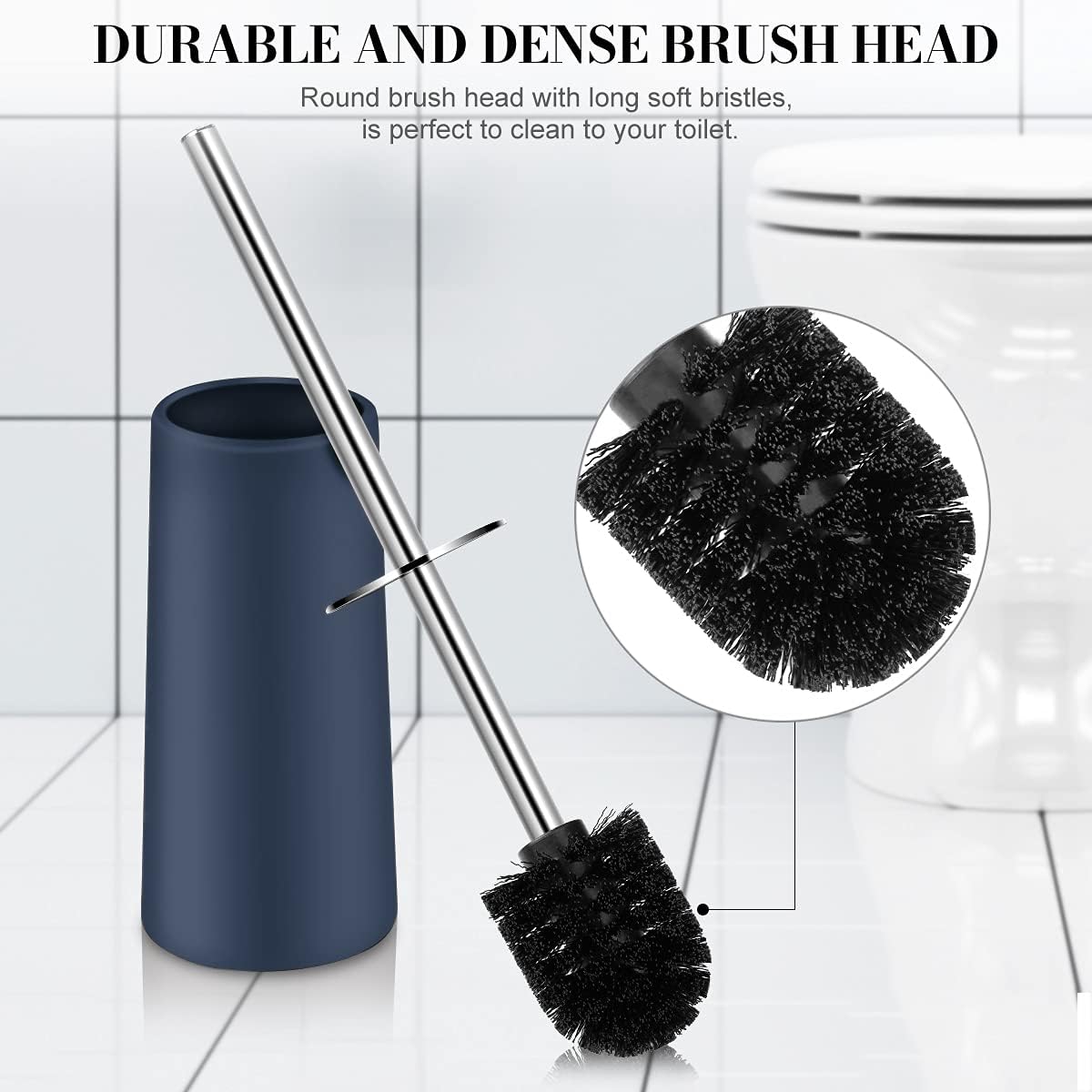 IXO Toilet Brush and Holder, Toilet Brush with 304 Stainless Steel Long Handle, Toilet Bowl Brush for Bathroom Toilet-Elegant-Cleaning-Bristles(Blue) : Home & Kitchen