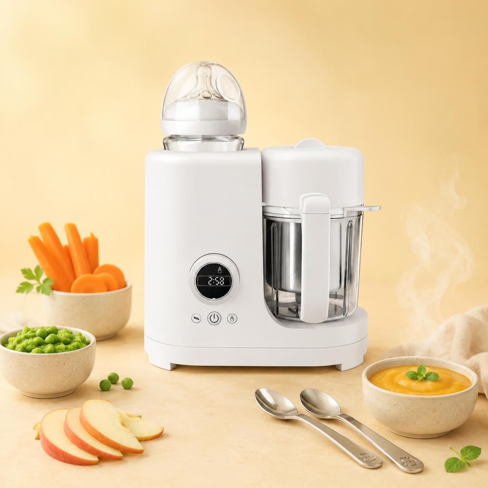 Almencla Infant Vaporiera Cuocipappa Robot Pappe Frullatore Multifunzione con Pannello Frontale Recipiente Visibile in Adatto a Pasti per Cucina Domestica Abitudini di Nutrizione