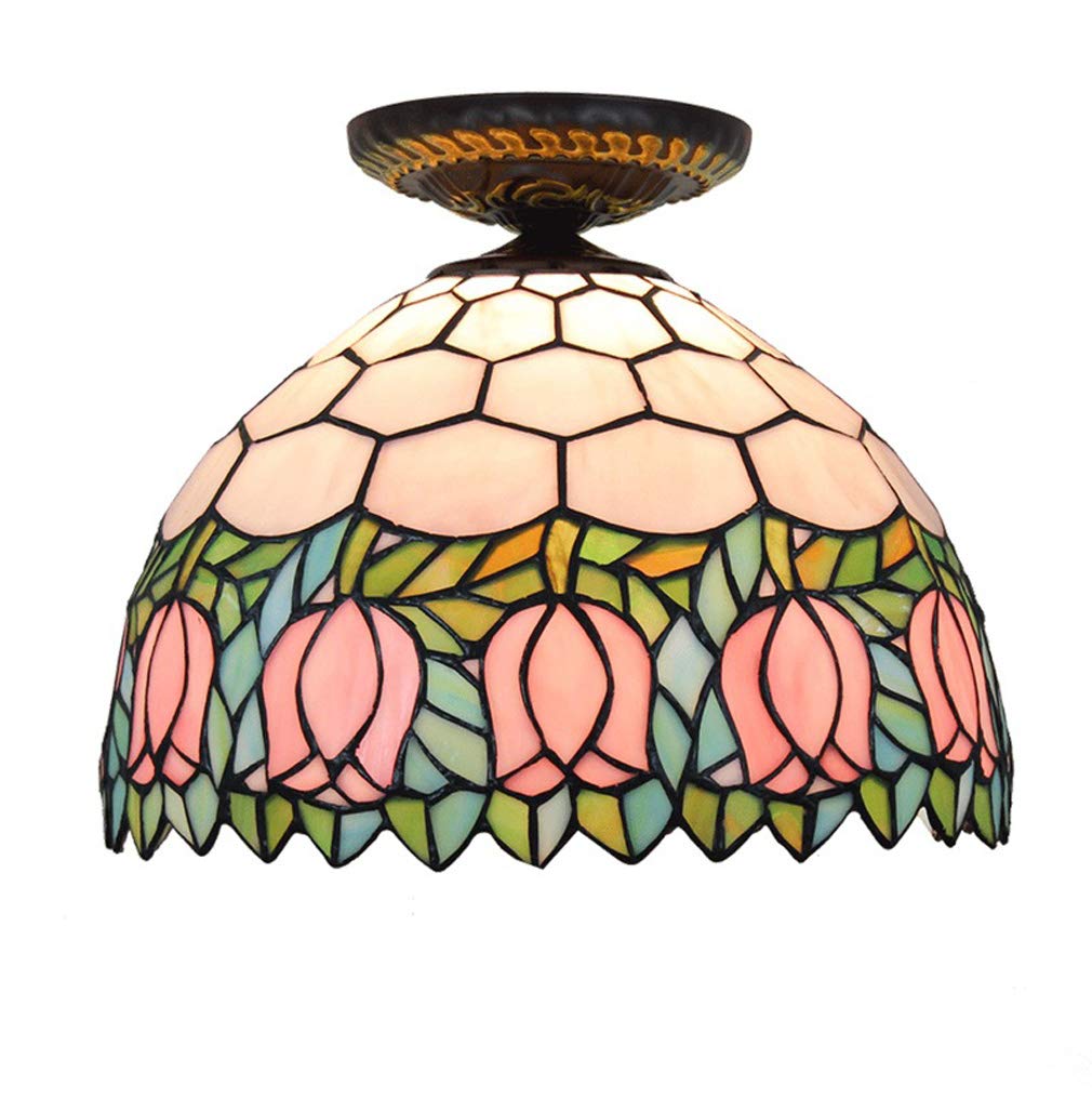 YNIYUJKL 12-Inch Tulip Ceiling Lights Tiffany-Style Ceiling Lamp Stained Glass Ceiling Lamps For Living Room Aisle Corridor Ceiling Light Decor Light,
