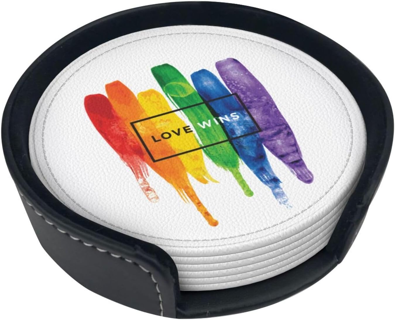 6 Pcs LGBT Gay Pride Coasters with Holder Rainbow Round Coasters Drink for Kitchen Dining Home Table Decor