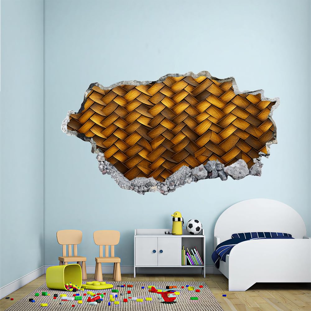 3D Wandtattoo Wanddurchbruch, Gewebte Textur Durchbruch Wandaufkleber für Kinderzimmer, sticker für Wohnzimmer, Gold Wandsticker, Wandbild Junge Mädchen Schlafzimmer