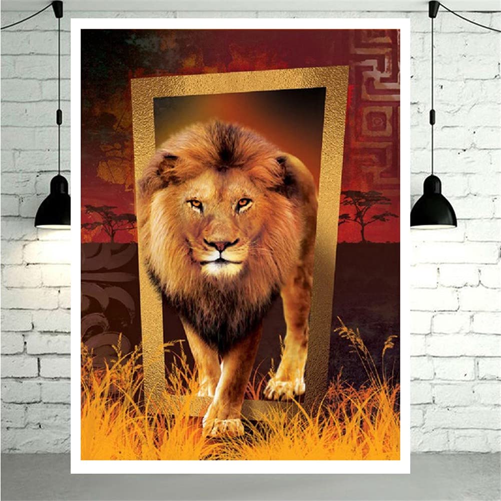 Broderie diamant lion 80x110cm square drill pour loisir créatif anti-stress