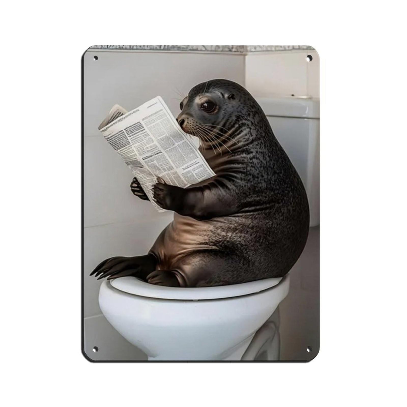 Seal Sitting on Toilet Reading Newspaper Retro Poster Metal Tin Sign Chic Art Retro Iron Painting Bar People Cave Cafe Family Garage Poster Wall Decoration 12x16inch(30x40cm)