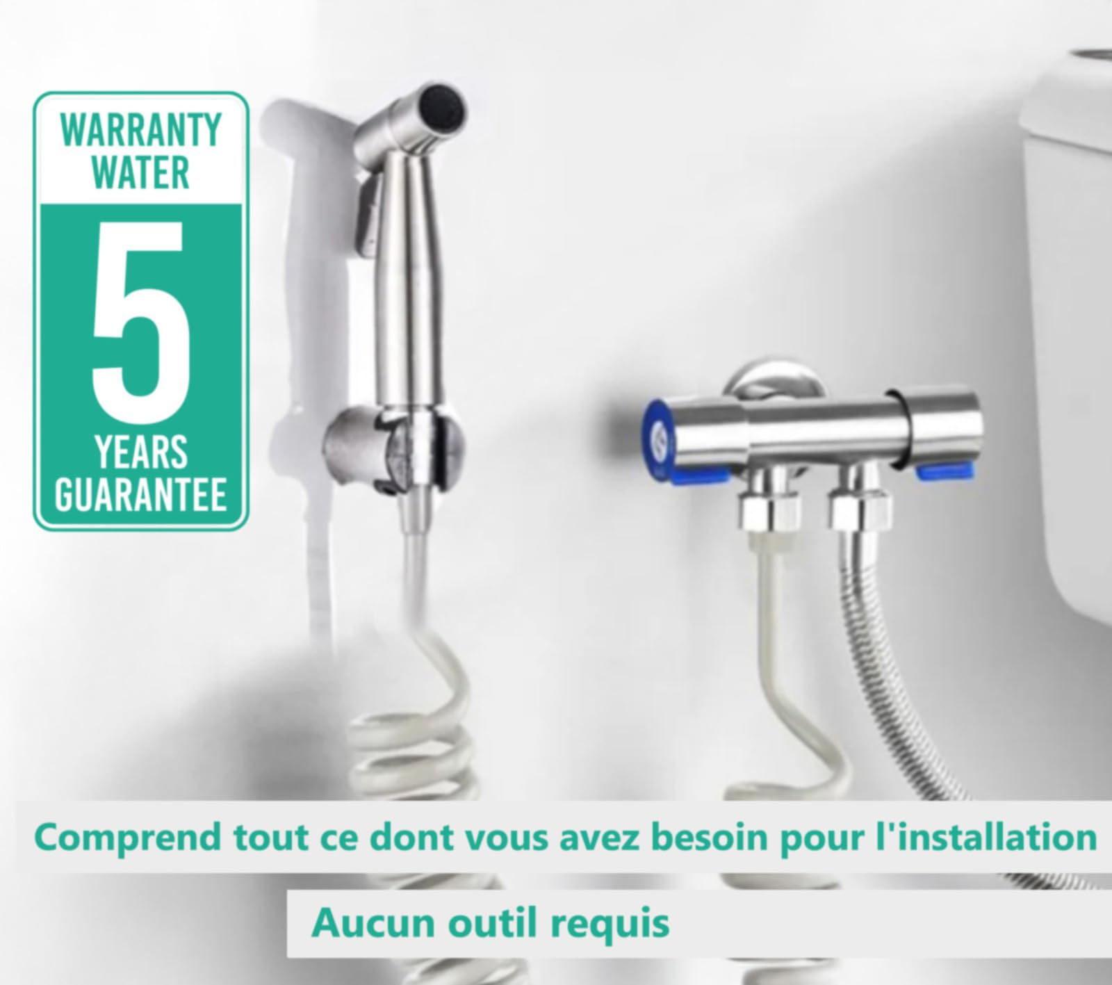 Kit Douchette WC Kit Complet avec Douchette et Robinet WC 3 voies et Tuyau Toilette Kit hygiene (douchette intime, Flexible WC et Pulvérisateur de bidet en Acier Inox), Bidet Toilette