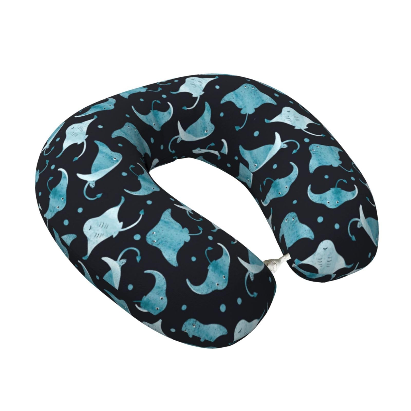 LKYMOH Manta Ray And Fish, Travel Neck Pillow U-Shaped Memory Neck Support Soft Comfortable With Washable Cover For Airplane Car Traveling and Office
