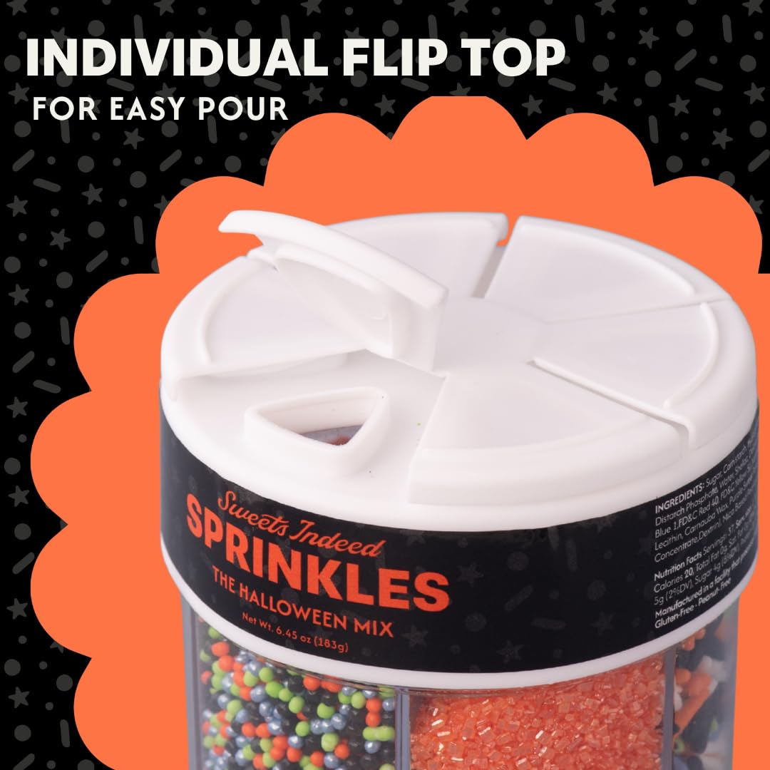 Sweets Indeed Halloween Sprinkles, Edible Sprinkle Mix, Pumpkin, Jimmies, Perfect for Cake Decorations, Baking, Ice Cream, Cookies, Cupcake Topper, 6.45 ounces (Halloween 6 Cell) (Halloween)