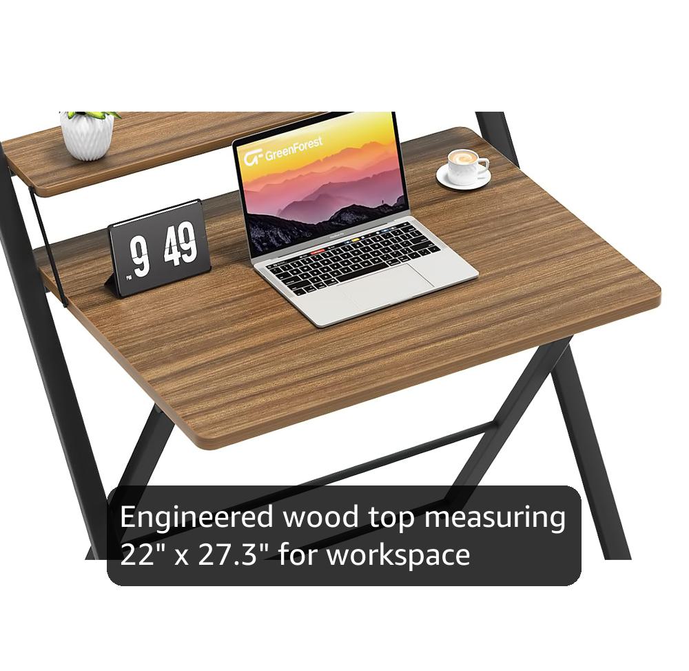 Amazon.com: GreenForest No Assembly Folding Desk, 2-Tier Compact