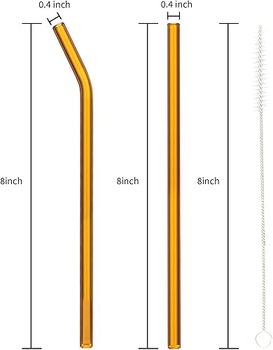 Miniatura 3 de BLUEPOLAR Paquete de 4 popotes de vidrio reutilizables, tamaño 0.315 x 0.315 in, juego de 2 popotes rectos y 2 doblados con 1 cepillo de limpieza,