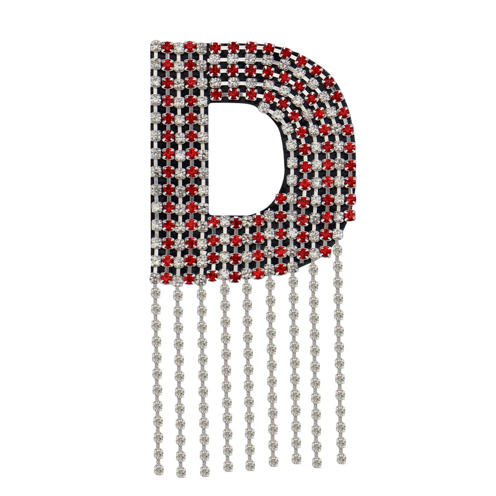 Rhinestone Sew On Patch A-Z Crystal Bead Rhinestone Letter Patch Fringe Alphabet Applique English Letter for DIY Craft Supplies 2pieces (Red D 2pieces)