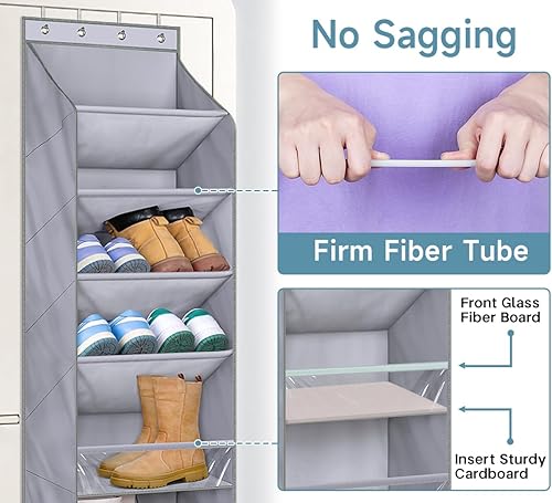 Miniatura 4 de KIMBORA Organizador de zapatos para colgar sobre la puerta, 7 estantes, organizador de zapatos colgante con bolsillos grandes espaciosos para