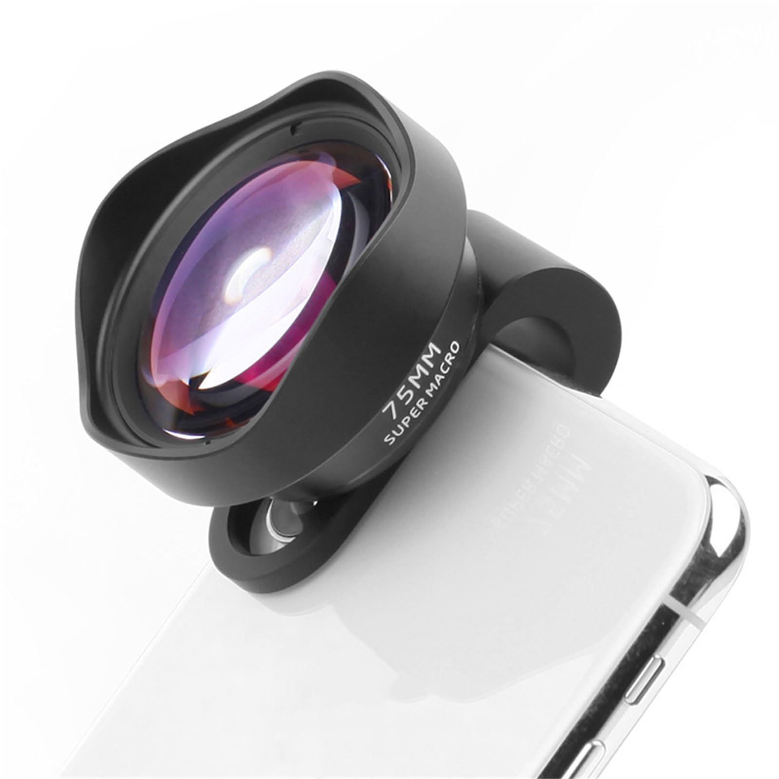 Obiettivo macro professionale da 75 mm con effetto DSLR con clip per telefono, teleobiettivo esterno per la maggior parte degli smartphone, nero
