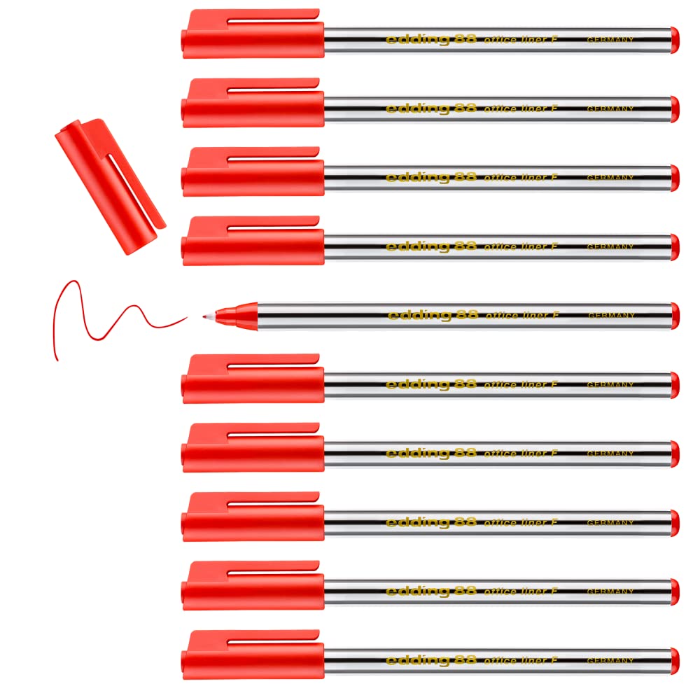 edding 88 - fineliner - red - 10 pens - round nib 0.6 mm - thin fibre ...