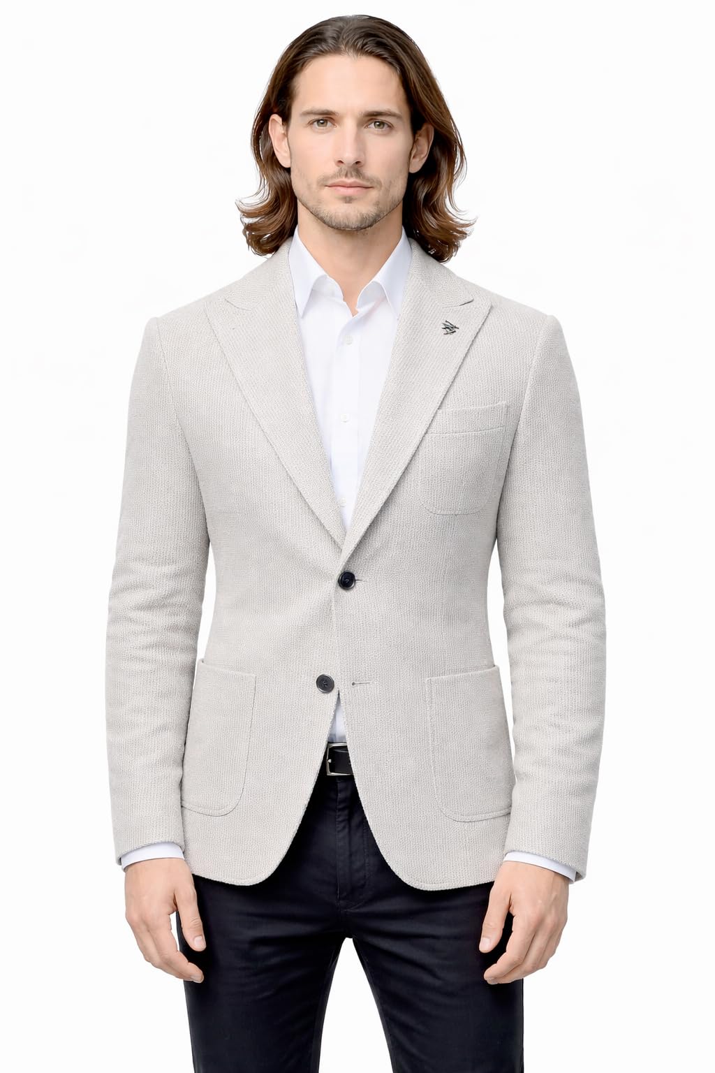Blazer Uomo Elegante Casual in Cotone, Giacca Sartoriale Monopetto Due Bottoni Made in Italy con Tasche, Colore Cenere