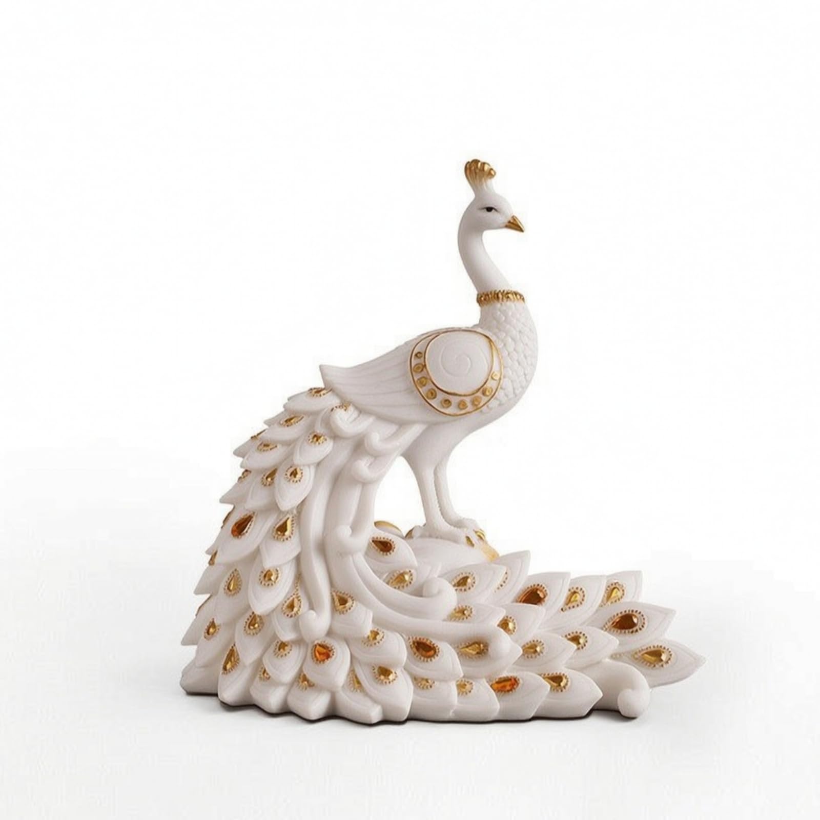 Pfauenfigur aus Harz goldfarben Pfaufigur ornamentaler Sockel Pfauen-Dekofigur für Wohnzimmer, Vitrine, Style to 3