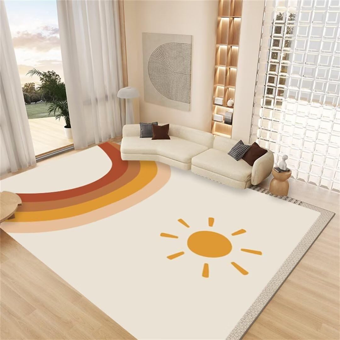 Tapis de salon beige 130x190 cm moderne et lavable pour chambre