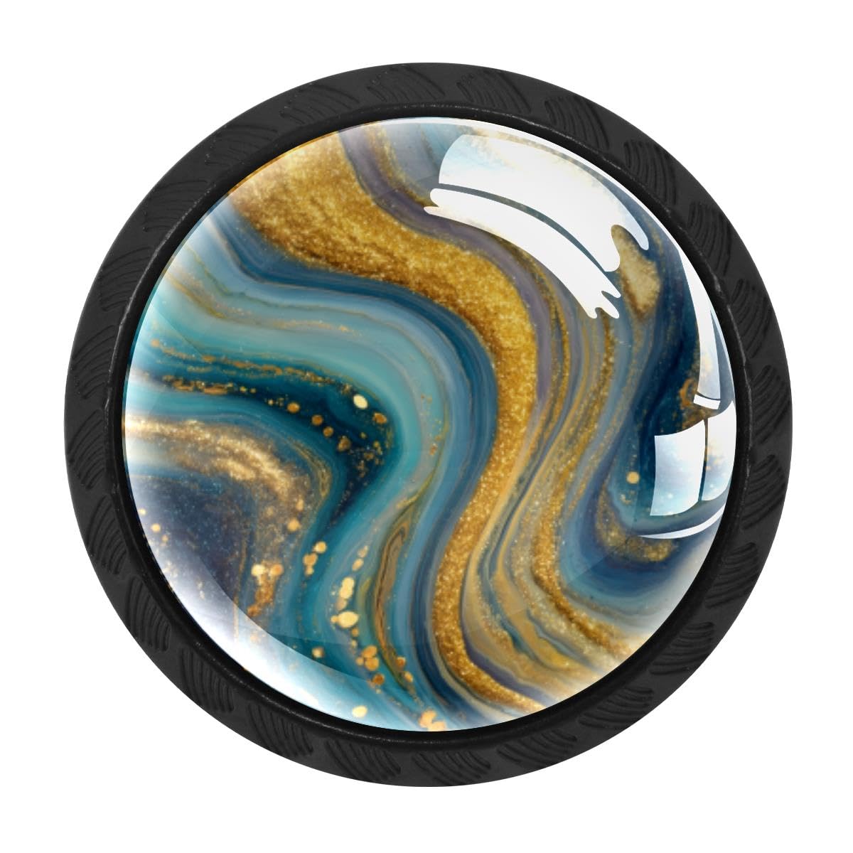 4 PCS Kitchen Cabinet Knobs, Cyan Gold Marble Drawer Knobs Dresser Handles