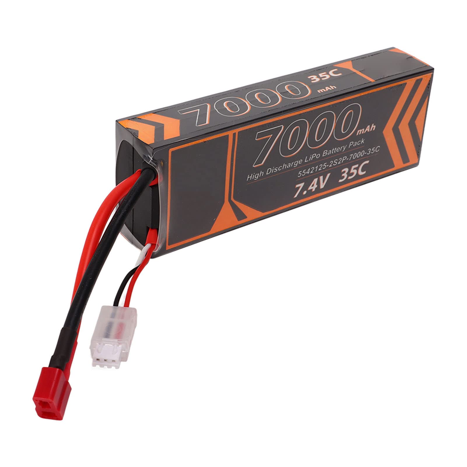 Batería Lipo 7000mAh 7,4V 2S2P 35C para RC Coche Helicóptero Drone Alta Tasa de Descarga Forma T Enchufe Rojo Potencia de Tiempo de Ejecución