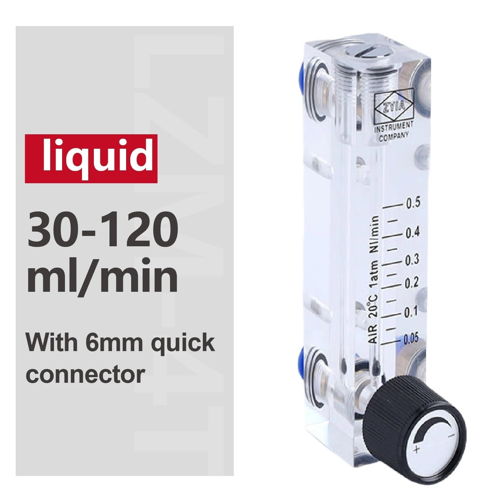 Medidor de flujo de panel acrílico LZM-4T, rotámetro de gas y líquido, medidor de flujo de aire comprimido, instrumento de análisis de agua, interfaz de 6 mm.(L-30-120ML-min-6mm)