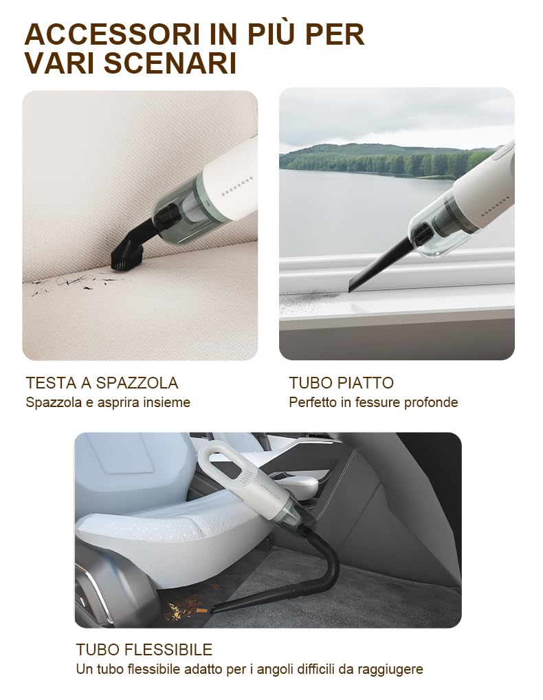S.I.C Scopa Elettrica Senza Fili Aspriapolvere e Aspira Briciole, Ricaricabile Con USB Type C, Filtro HEPA, Spazzola tradizionale, Tubo Telescopico, Potente 35000PA. (A-031)