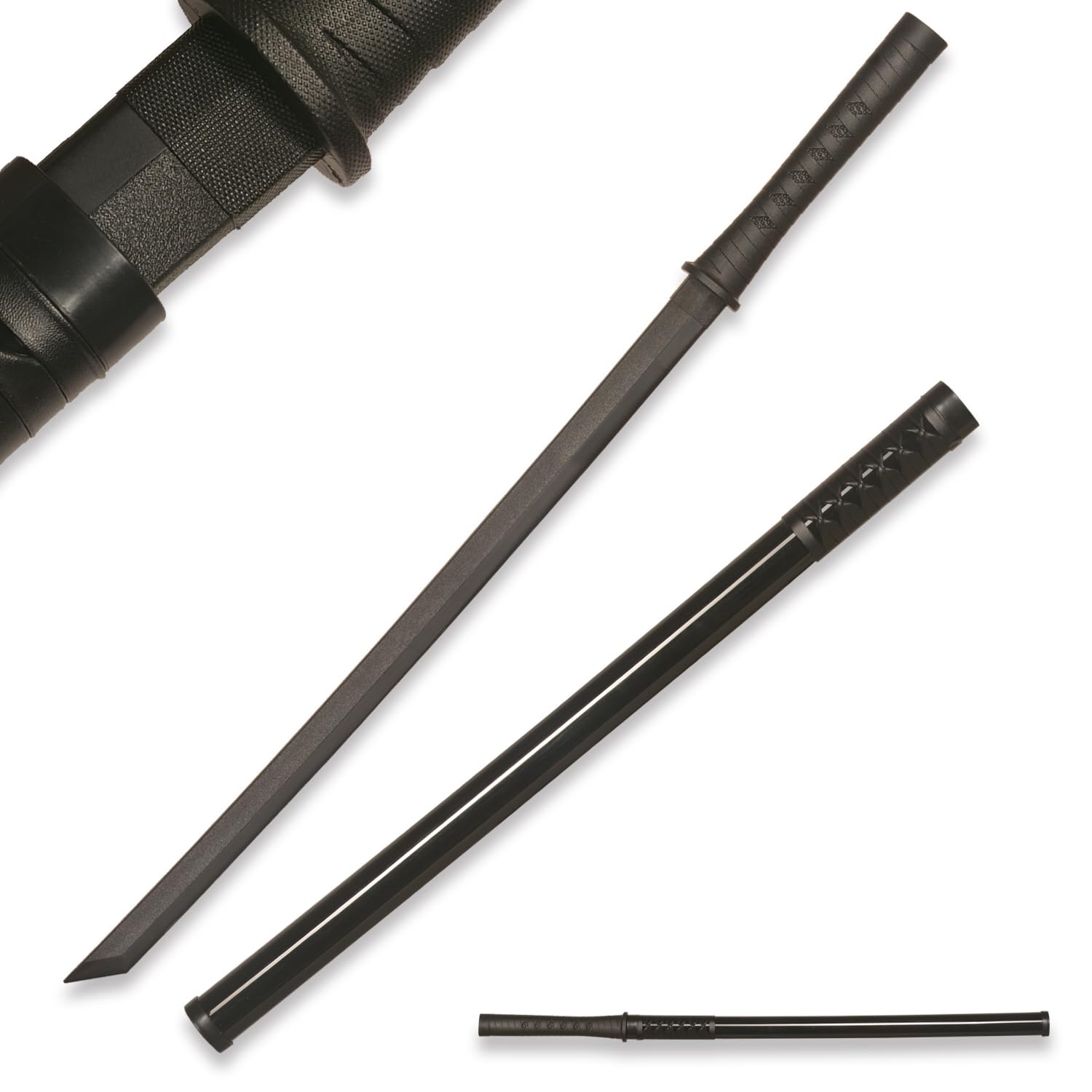 Plastic Sword Martial Arts Polypropylene Sword Training Katana Practice, Black Chinese Tang Dynasty Style Dragon Pattern Decorated Sword with Scabbard and Tassel