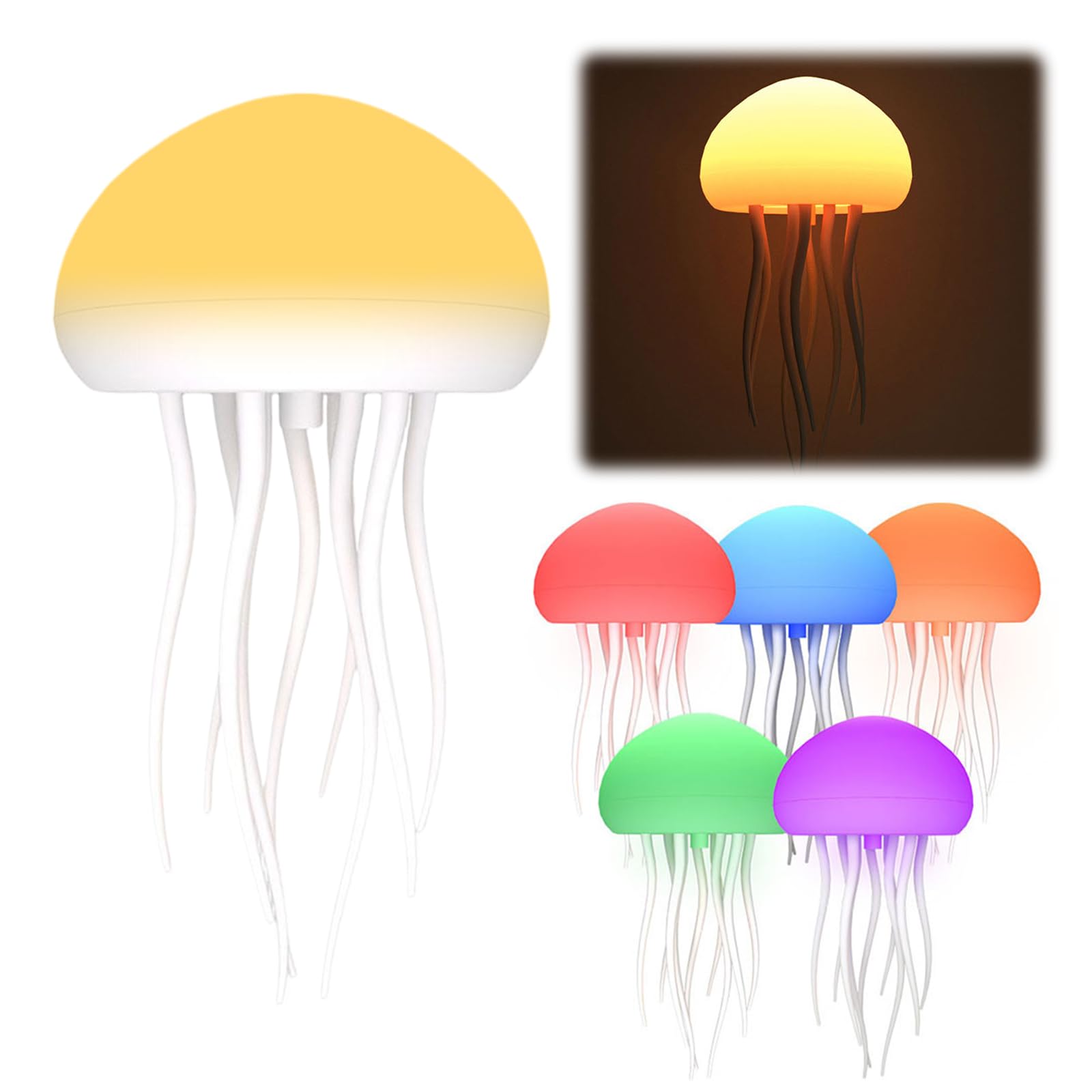 HTU LED Smart Jellyfish Night Light Voice Control Type-C Charging Cartoon Jellyfish-Shape Night Light RGB Gradient Flexible Tentacles for Kids Bedroom Home Decor