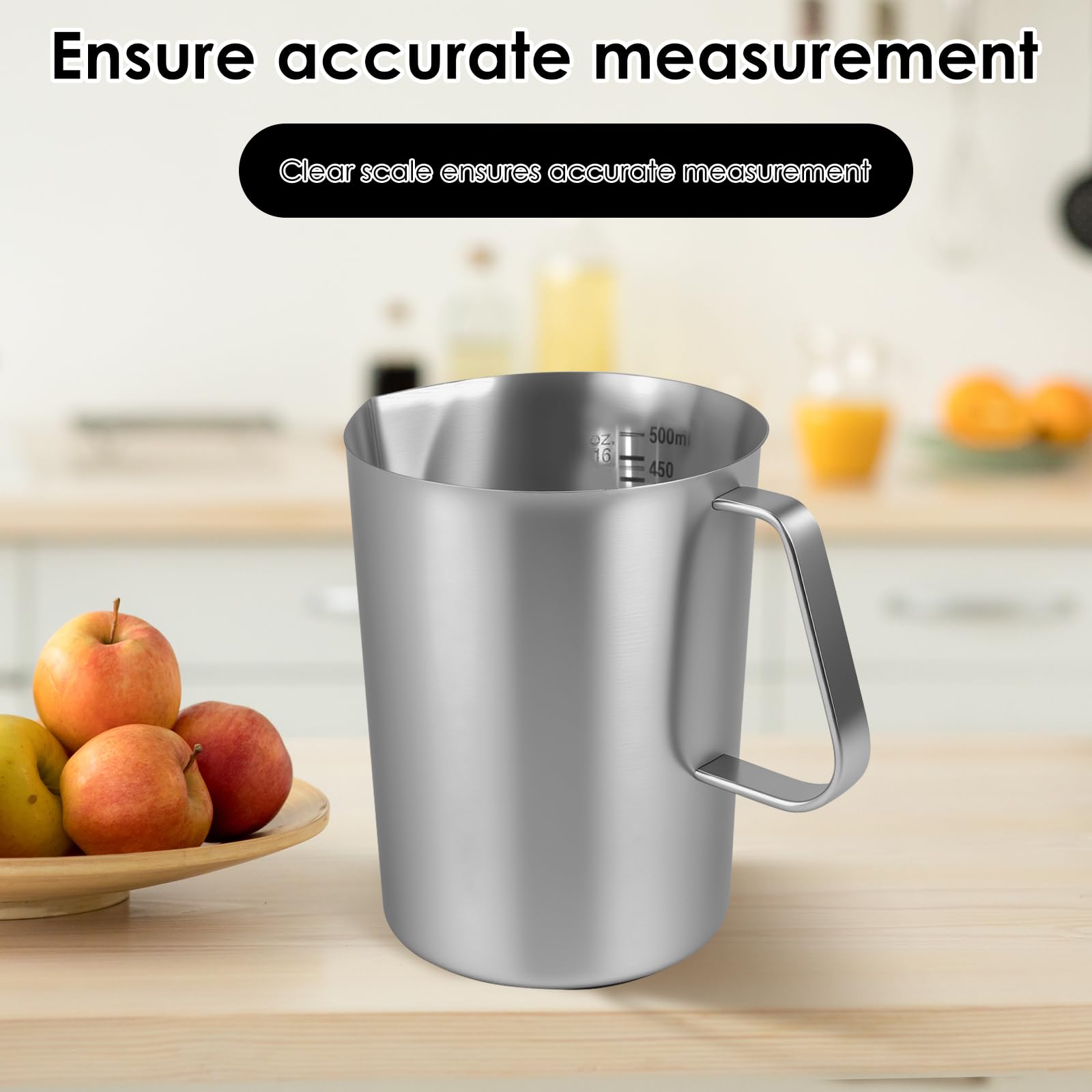 500ml Milchkännchen mit Feiner Graduierung Deckel Messbecher Edelstahl Milk Pitcher Milchkanne Edelstahl für Zuhause Küche Restaurant Bar Café Treffpunkt (500ml)