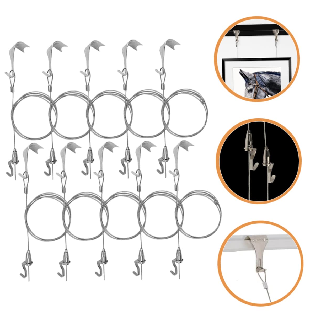 Kit Suspendre Facile à Installer pour Tableaux Crochets Réglables Fil de Cadre Photo Argenté en Acier Inoxydable 10 Sets pour Galeries Publiques et Maison