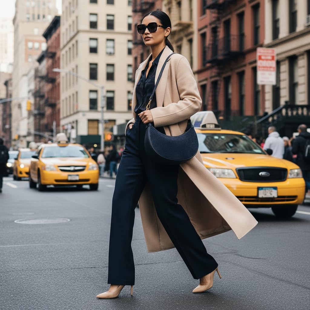 Italian Genuine Suede Shoulder Bag for Women, Crescent Saddle Style with Short & Long Straps | Mixed Leather Purse - Image 5