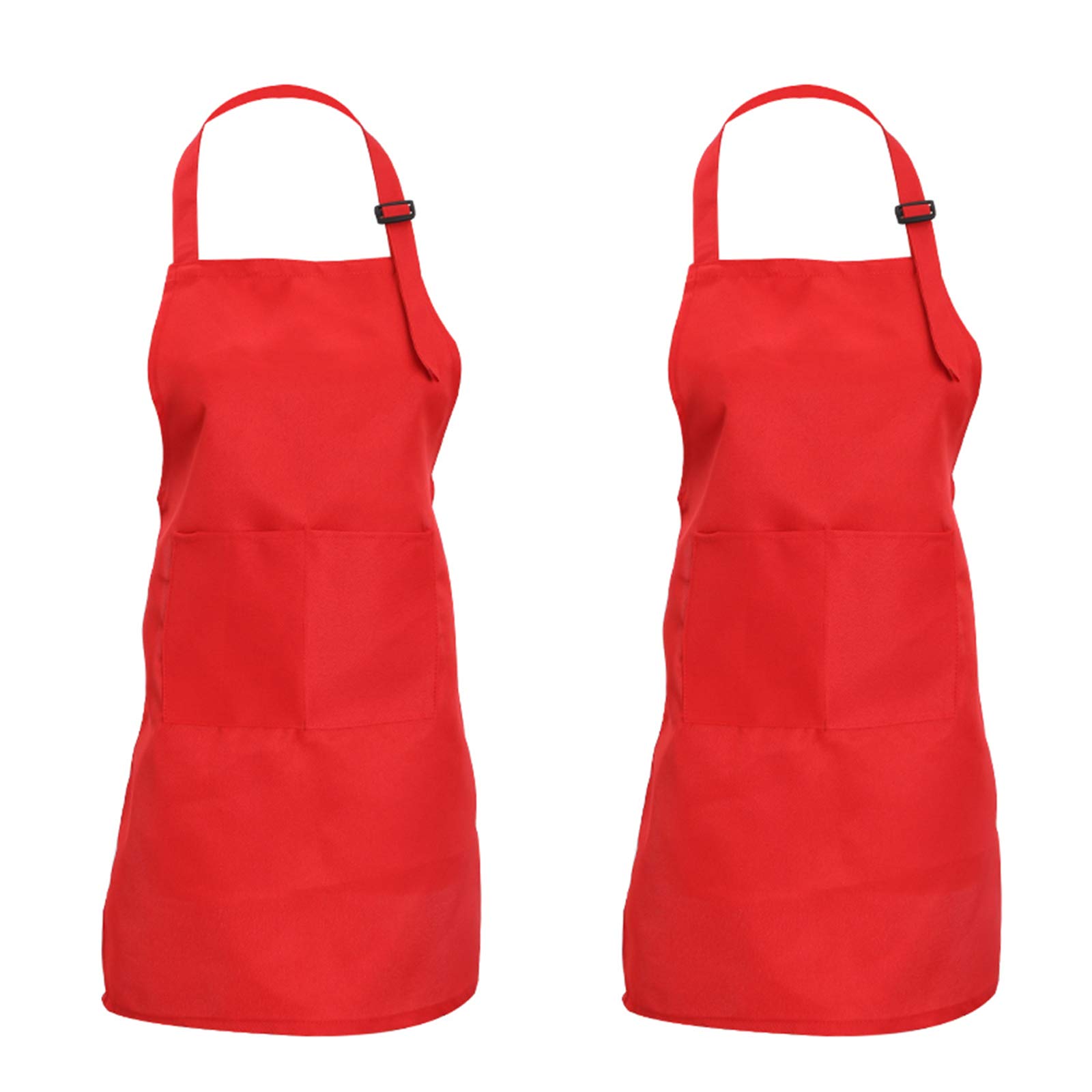 CWFUN Kids Apron, Adjustable Aprons for Boys Girls (4-12 Years Old, Red)
