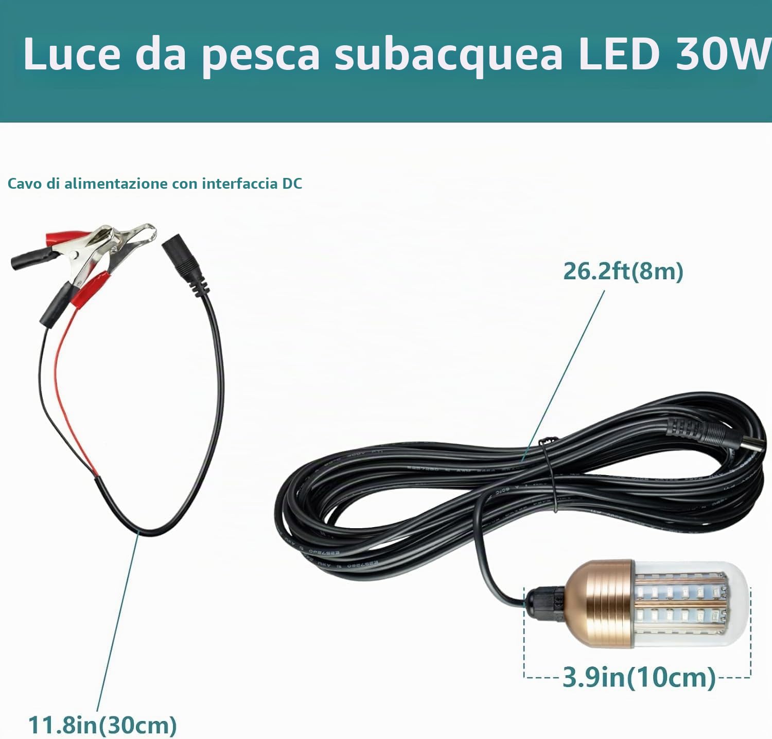 Qcwwy Luce a LED per Pesca Subacquea, 3000lm 30W IP68, Verde, 360 Gradi, per Pesci, Subacquea, Collezione di Luci per Pesci(#1)