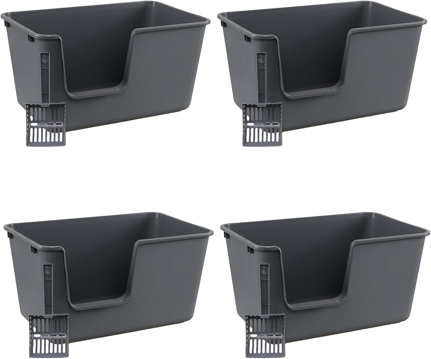 4 Pack Large Open Top Cat Litter Box with High Sides, 24.56" x 15.11" x 12.71" Multi Cat Litter Pan for Kitty, Gray