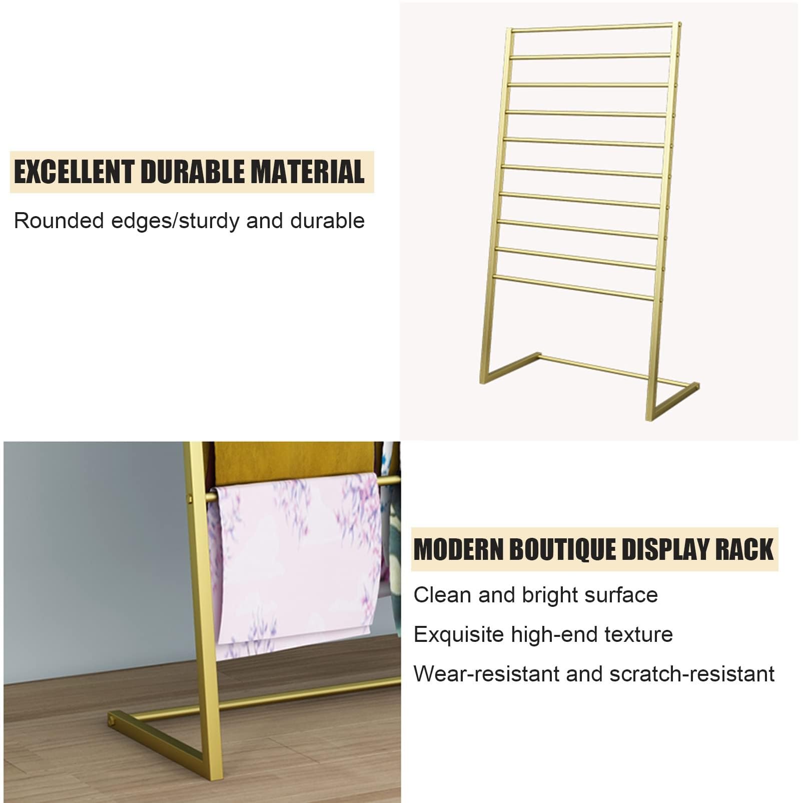 Schalhalter Aufbewahrung - Hijab Schals Display Rack - Handtuchstangen Organizer Rack, Bodenstehende Bettlaken, Gürtel, Anzug, Hosen, Zum Aufhängen, Kleiderständer Für Einzelhandelsgeschäfte(Gold,60X4