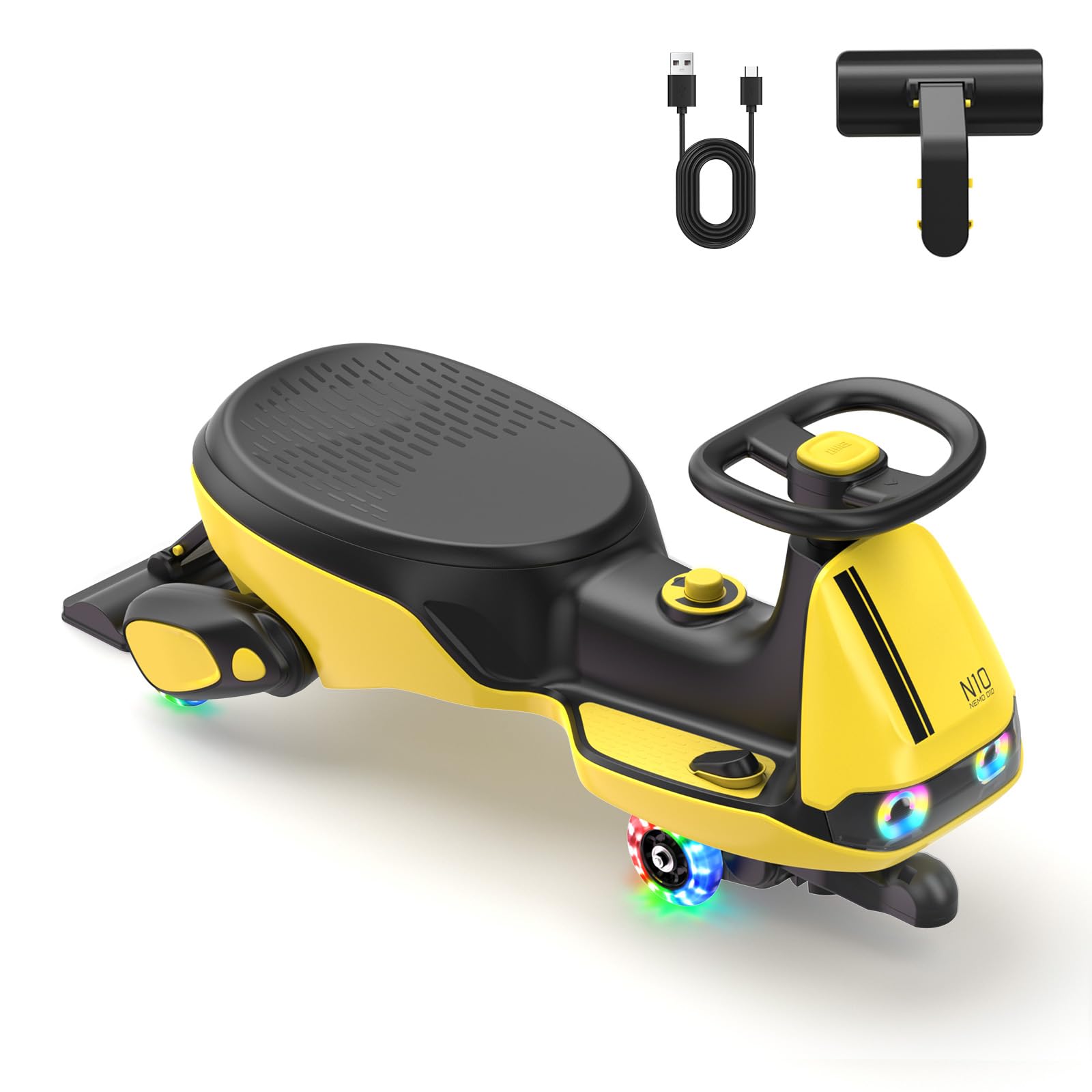 FanttikRide N10 Classic Elektroauto für Kinder ab 3 Jahren, Gelb | Kinderauto elektrisch mit Pedal & USB-C-Akku, Ein-Klick-Wischmopp, GlideWiz, Kippschutz, blinkende Räder, Bluetooth, bis 68kg