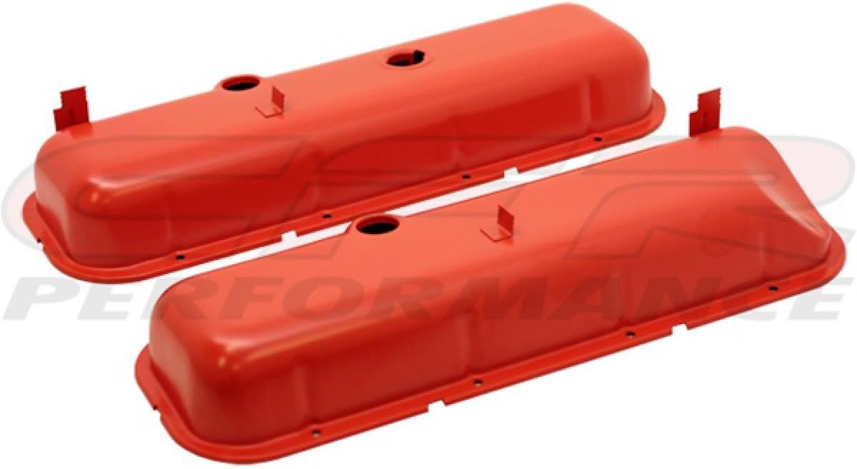 1965-72 Compatible/Replacement for Chevy Big Block 396-427-454 Tall OEM Style (Recessed Corner) Steel Valve Covers - Orange