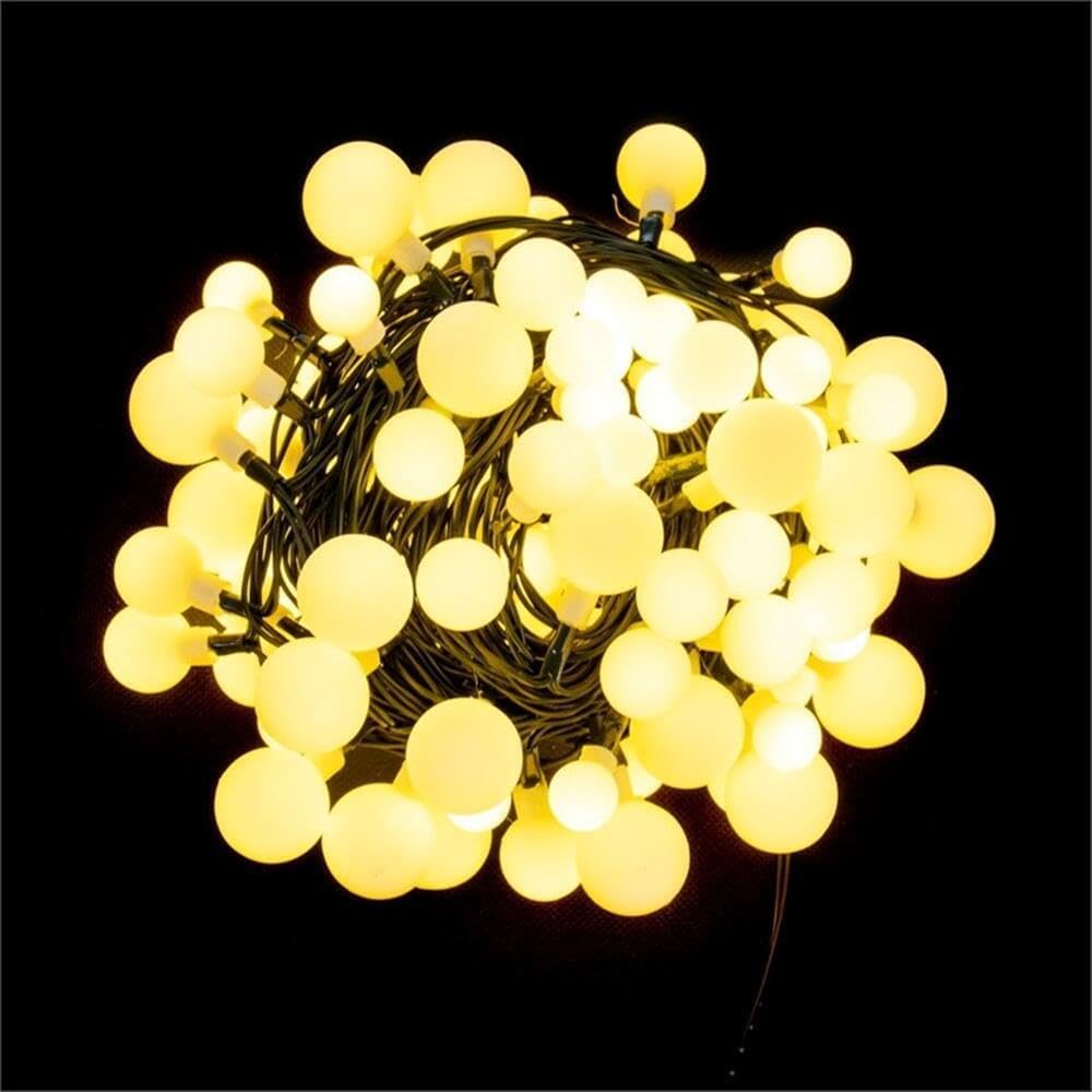 Pemberly Row 100 Light Warm White LED Cherry Light Set, 28 ft Strand, Black Wire, Indoor/Outdoor, Energy-Efficient Bulbs, UL-Certified, Dynamic Visual Decoration, Holiday or Event Lighting