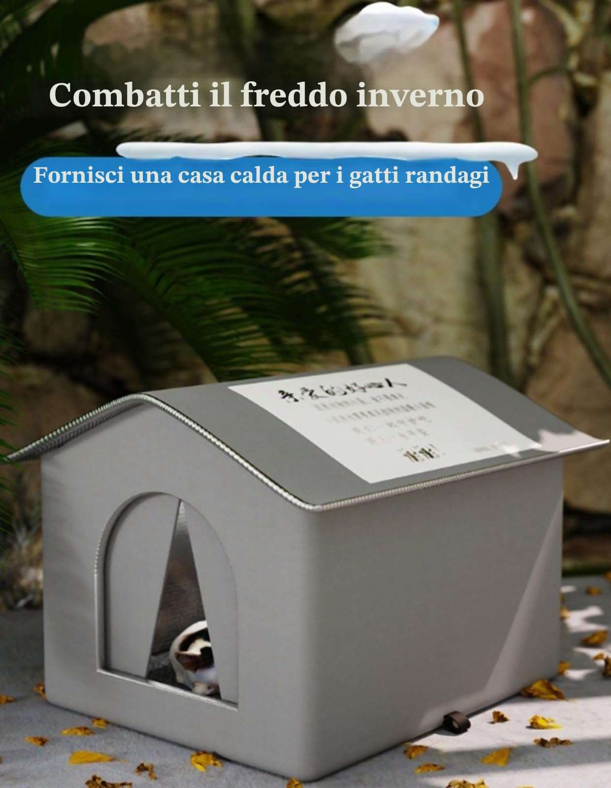 Cuccia Gatto Esterno Sollevata 7 cm, Abitacolo Impermeabile Antiumidità con Tetto Inclinato Drenante, Casetta Isolata per Gatti Randagi in Giardino, Ideale Autunno Inverno