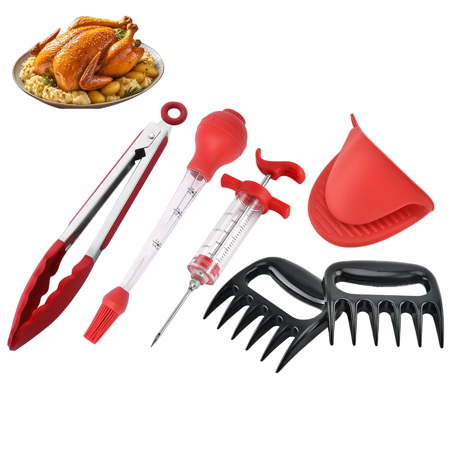 Meat Injector Syringe Marinade Injector for BBQ Grill, Premium Portable Turkey Injector kit for Smoker,Marinades Injector for Meats With 1oz Large Capacity 1 Brush Easy to Use & Clean Red