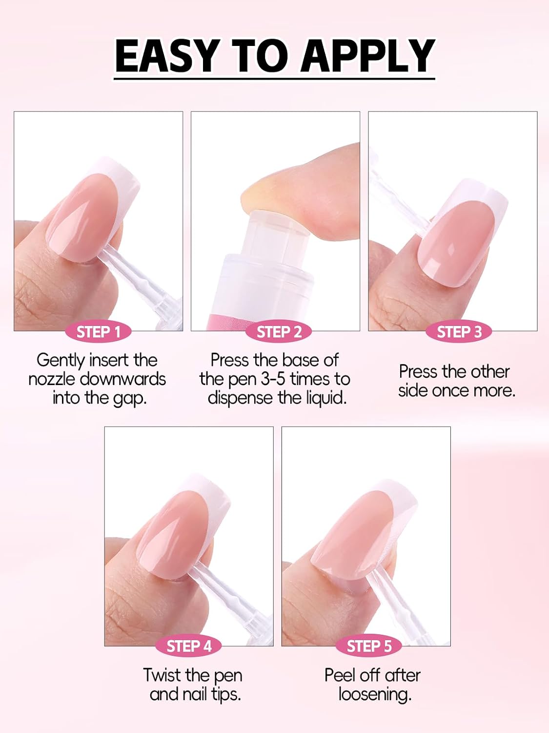 EBANKU 4 Pcs Nail Glue Remover Pen, Click&Remove Pen Design 10s Quick Remove for Nail Tips Fake Nails Solid Glue Gel